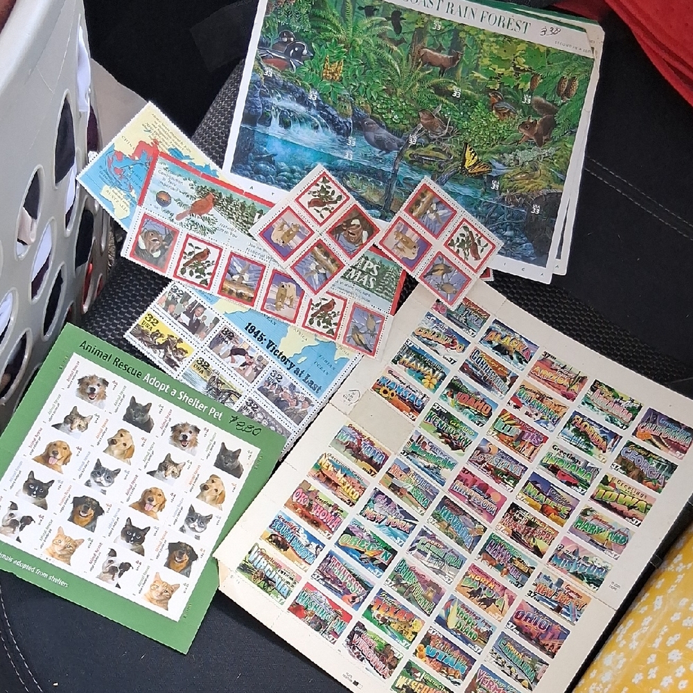 Mixed Collectible Postage Stamp Sheets - Colorful Assortment